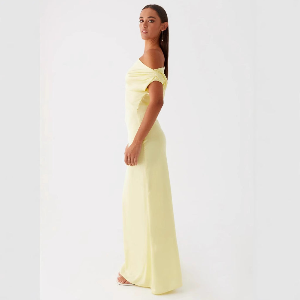 New Solid-color Asymmetrical Long Dress