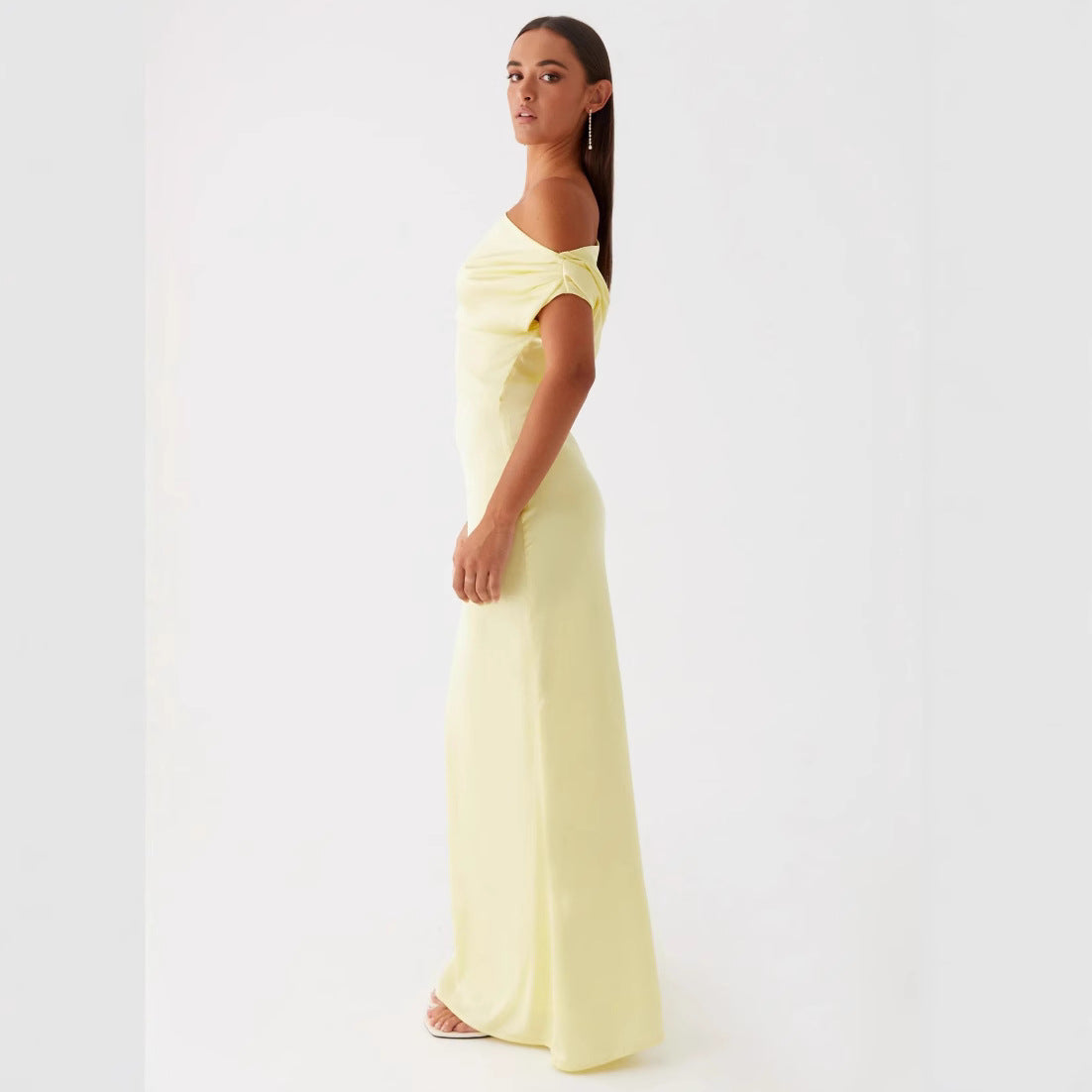 New Solid-color Asymmetrical Long Dress