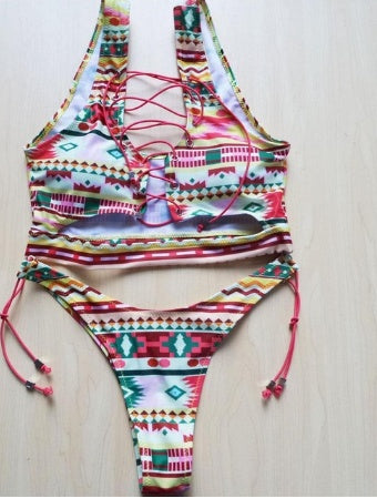 Pineapple Lace-Up Bikini Set