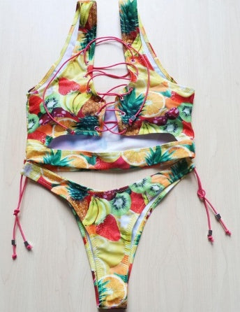 Pineapple Lace-Up Bikini Set