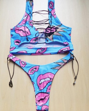 Pineapple Lace-Up Bikini Set