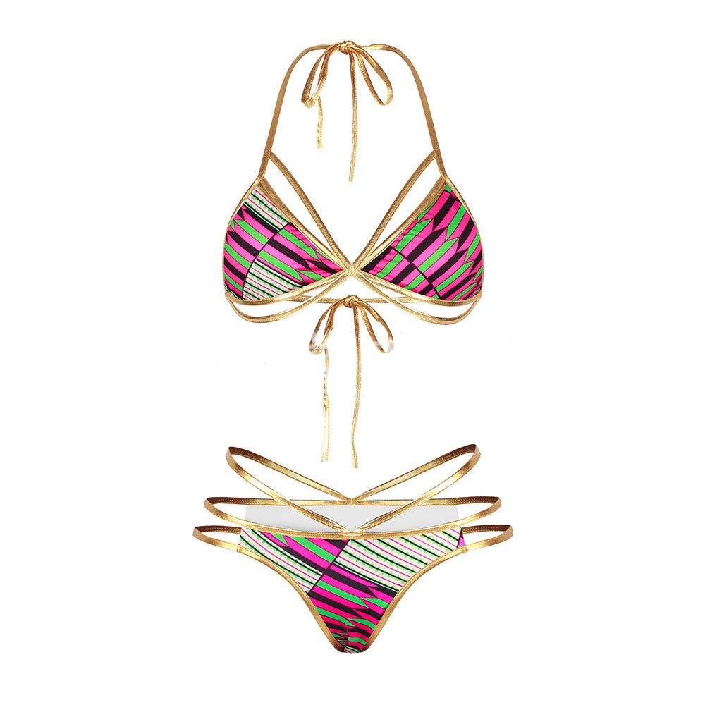 Two-Pieces Bikini Set Sexy Gold Geometric  Brazilian