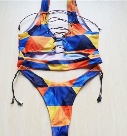Pineapple Lace-Up Bikini Set