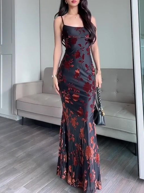 Amaris Flocked Strappy Maxi Dress