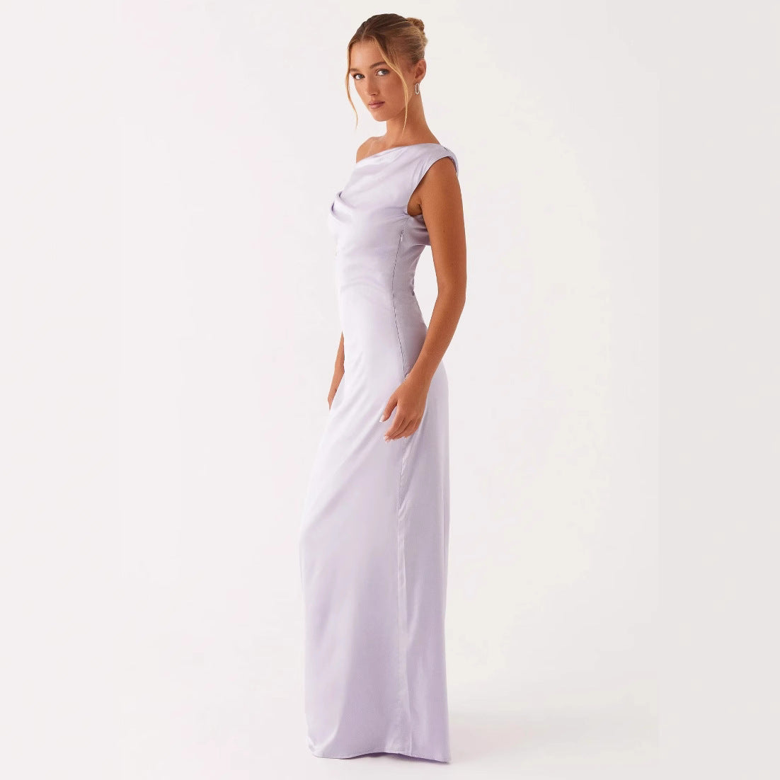 New Solid-color Asymmetrical Long Dress