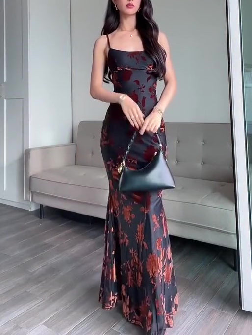 Amaris Flocked Strappy Maxi Dress
