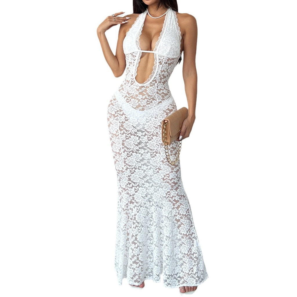 Sexy Lace Hollow-Out Halter Dress