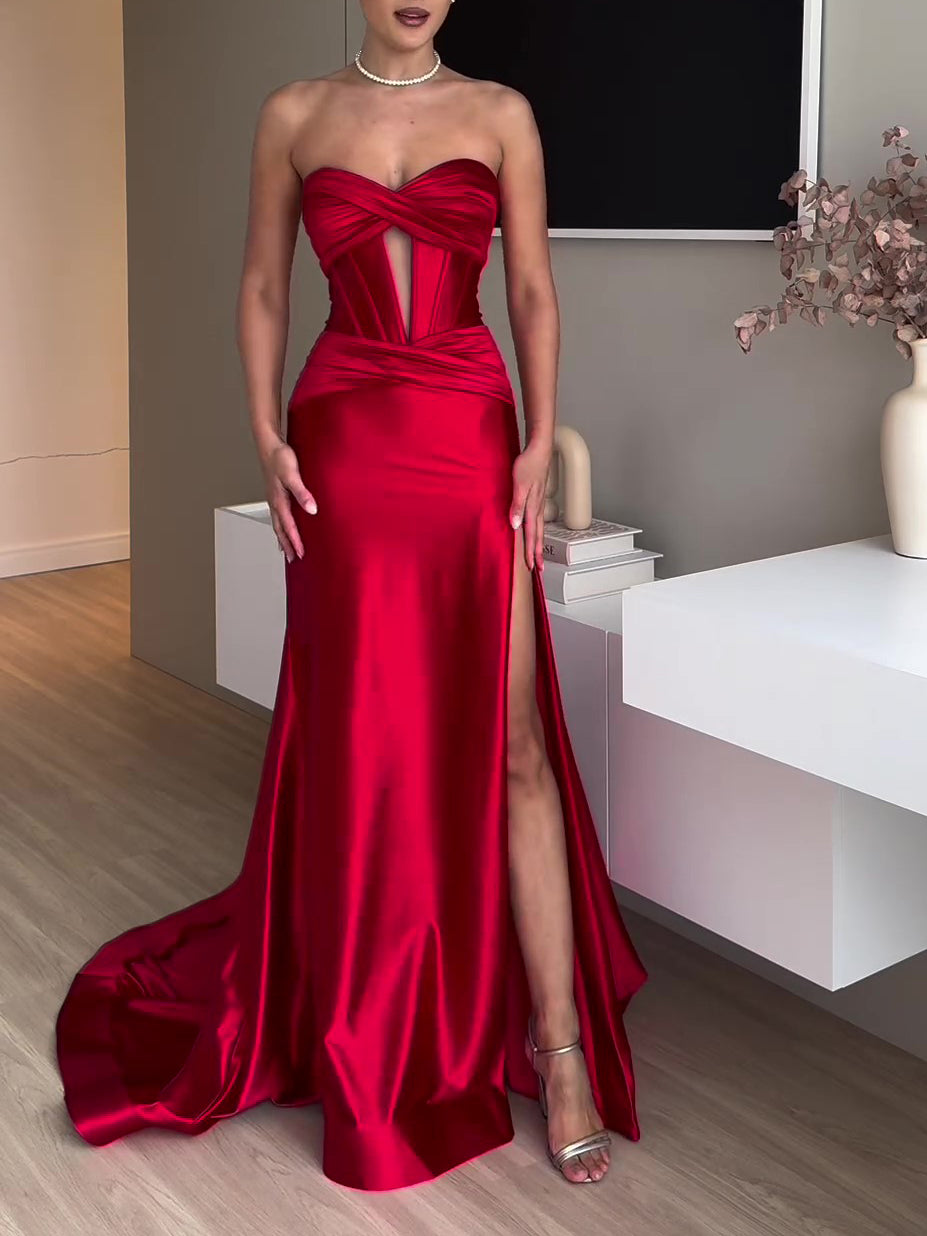 Amaris  Red Extra Long Evening Dress