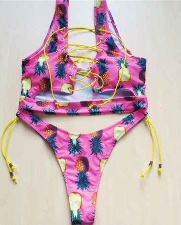 Pineapple Lace-Up Bikini Set