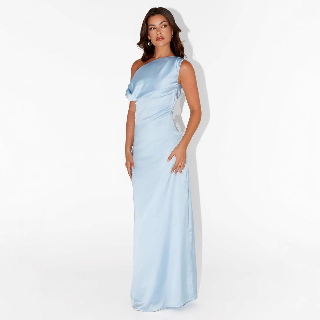New Solid-color Asymmetrical Long Dress
