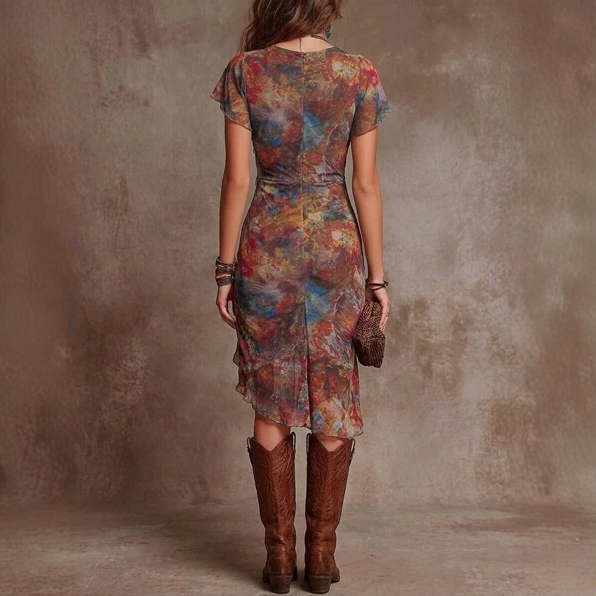 Amaris sexy Slim-fit Printed V-neck Defined-waist Dress