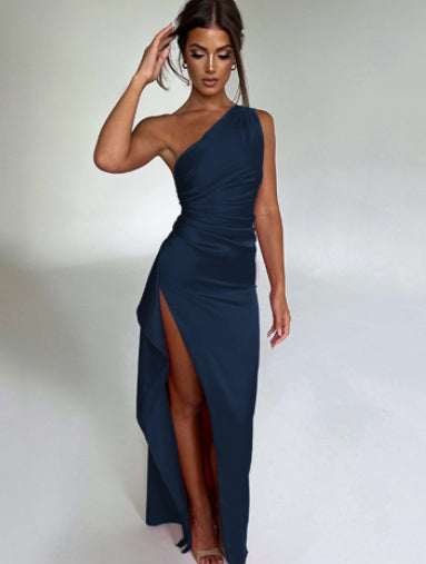 Amaris  One-shoulder Summer Elegant Slim-fit  Satin Dresses [best seller]
