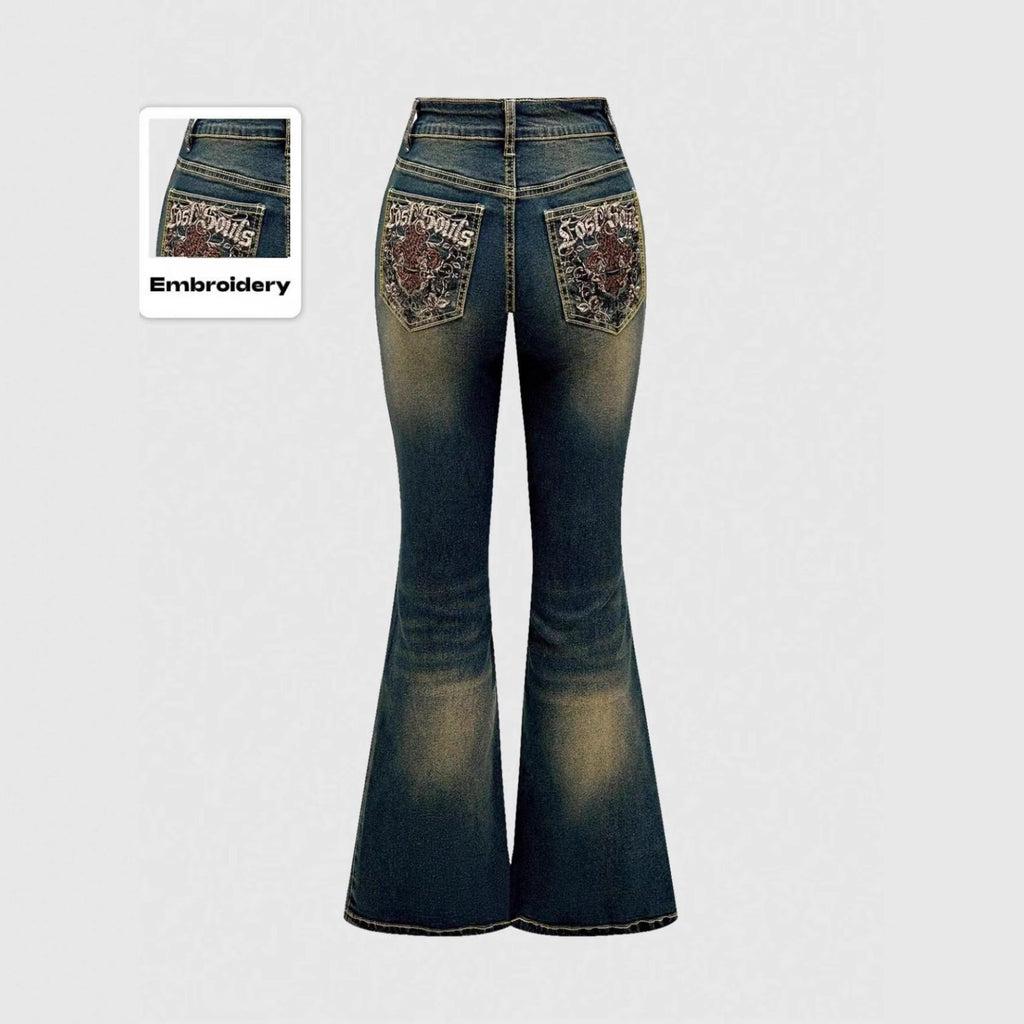 Retro Embroidered Flared Jeans