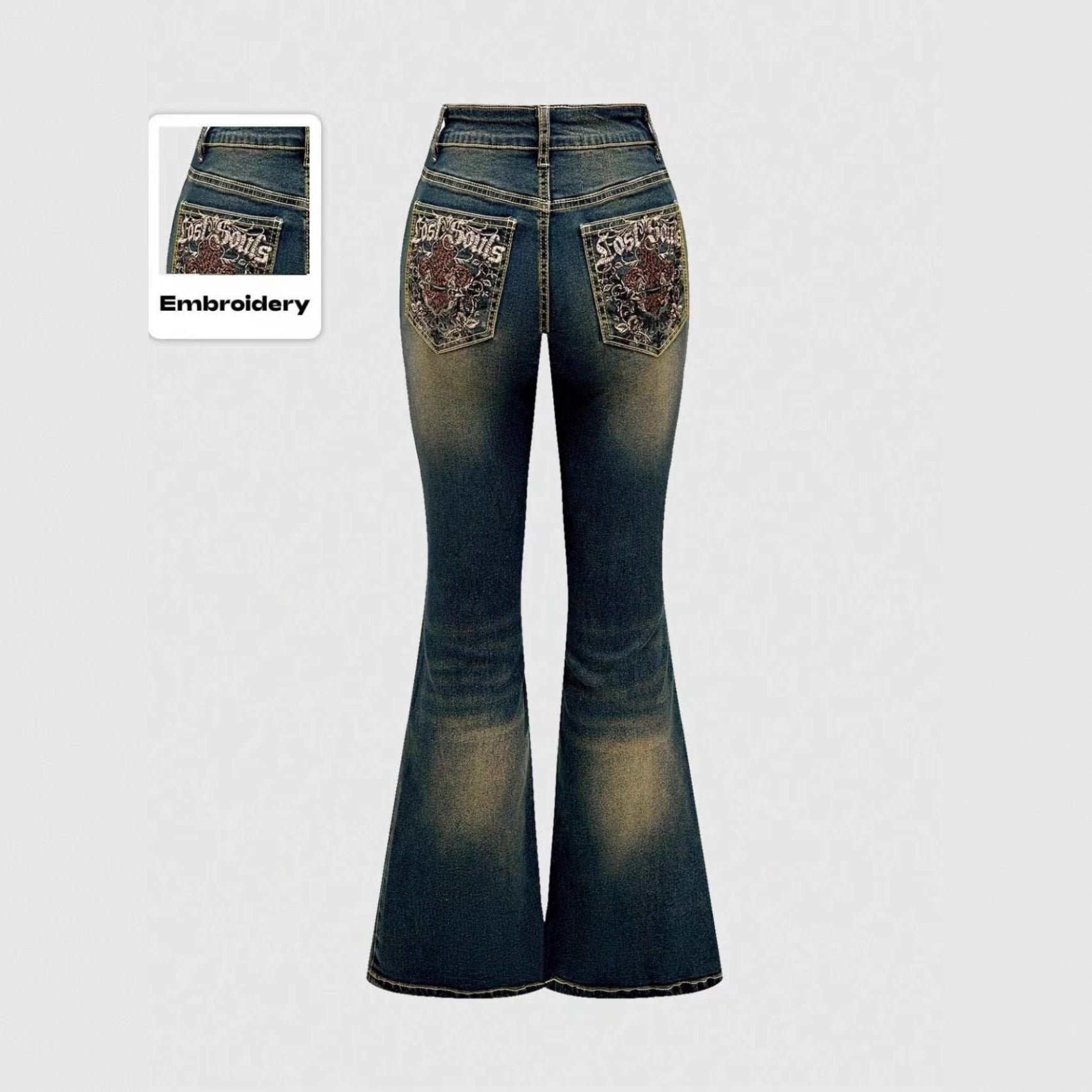 Retro Embroidered Flared Jeans