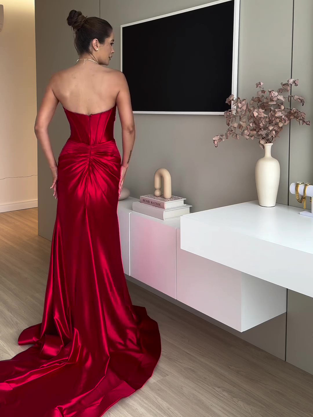 Amaris  Red Extra Long Evening Dress