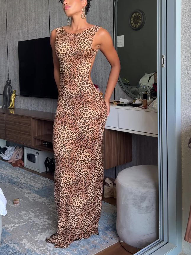 Backless Leopard  Maxi sexy Dress