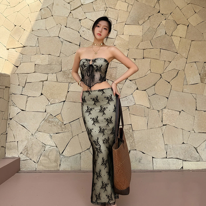 sexy swimsuit and long skirt