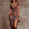 Amaris sexy Slim-fit Printed V-neck Defined-waist Dress