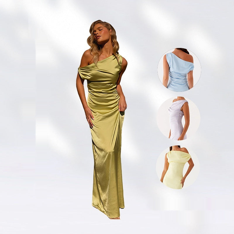 New Solid-color Asymmetrical Long Dress