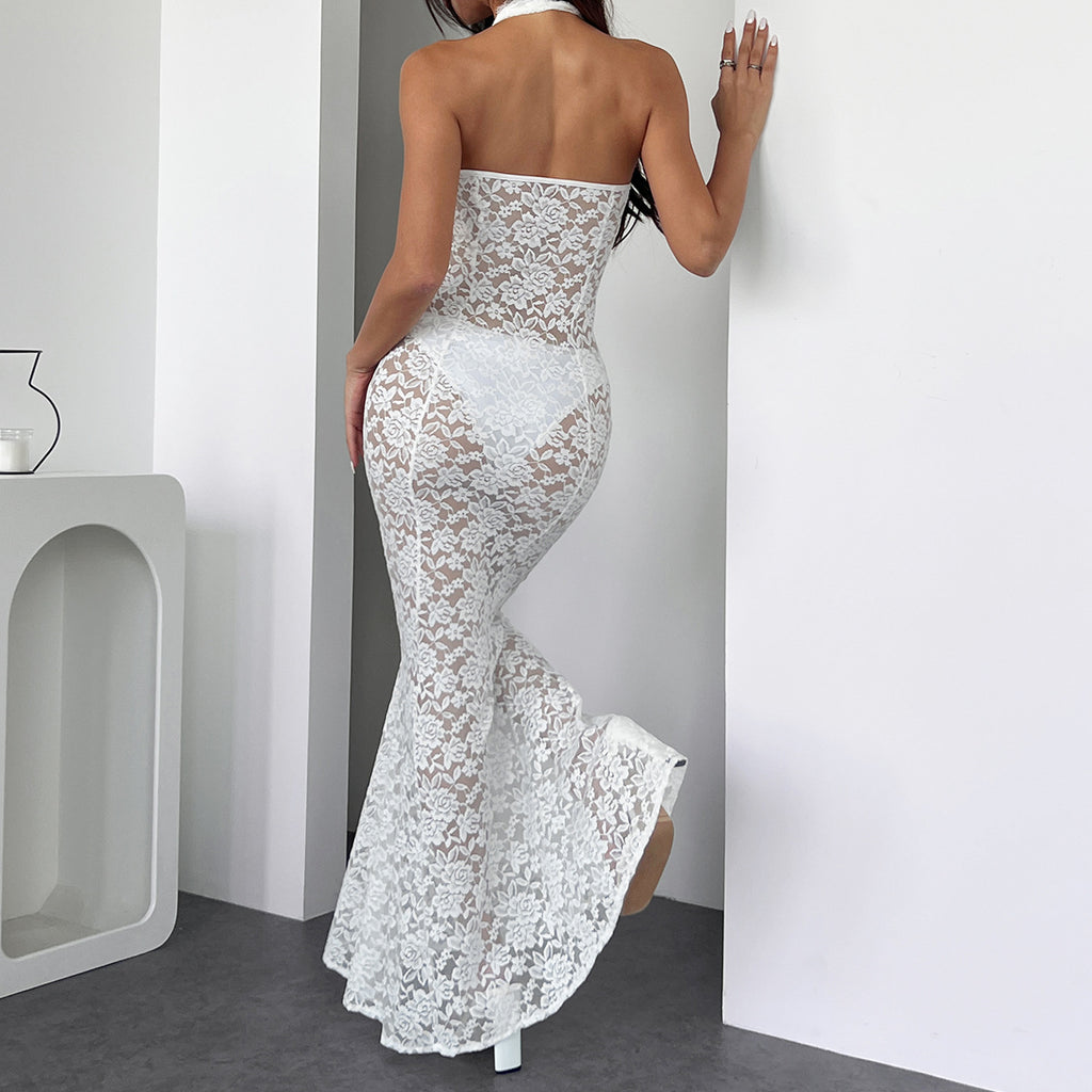 Sexy Lace Hollow-Out Halter Dress