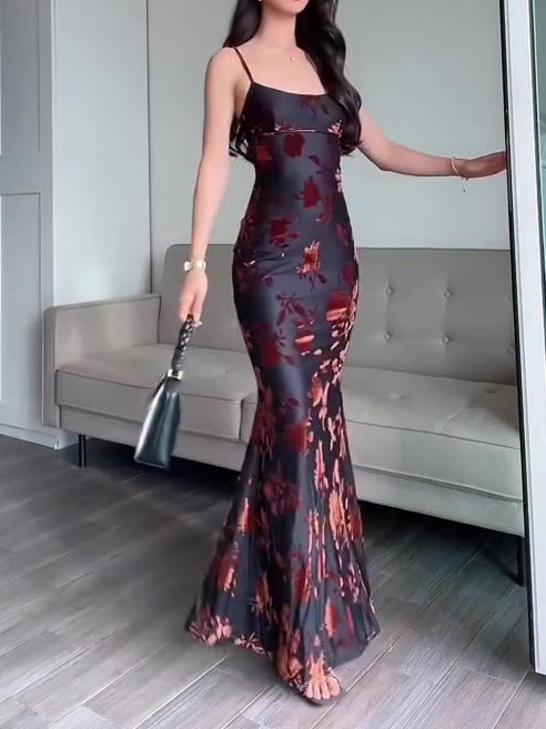 Amaris Flocked Strappy Maxi Dress