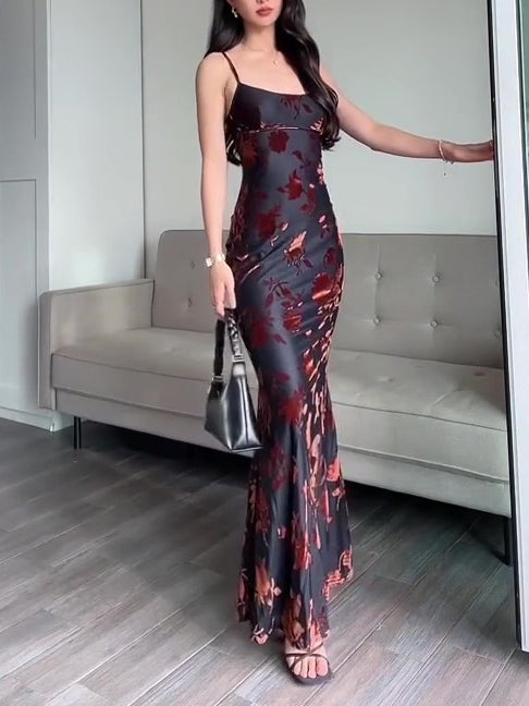 Amaris Flocked Strappy Maxi Dress