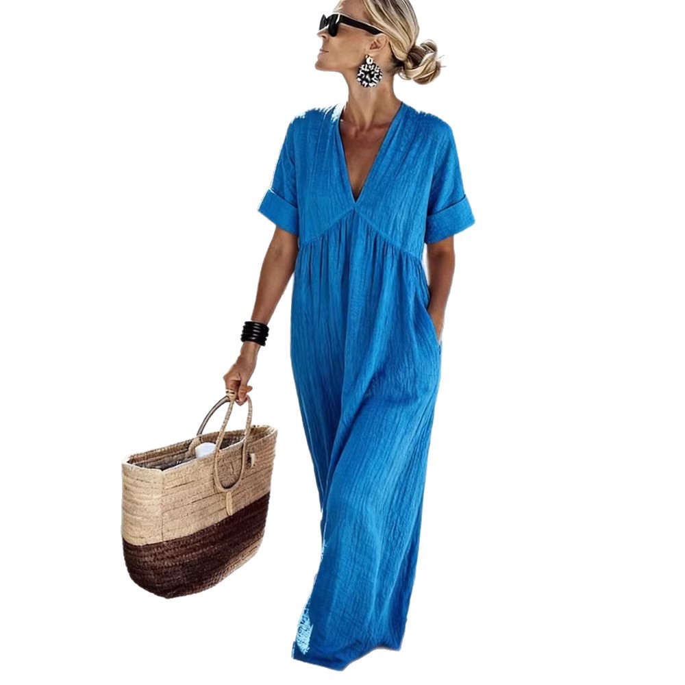Womens Casual Resort-Style V-Neck  Long Dress