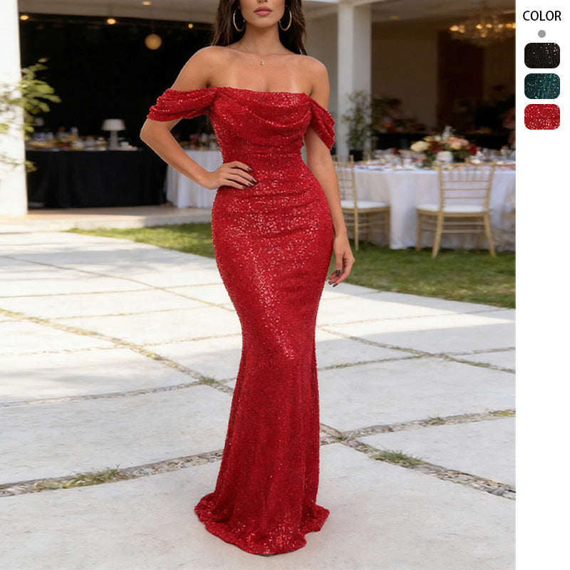 Amaris Sequin Off-Shoulder Split Dress